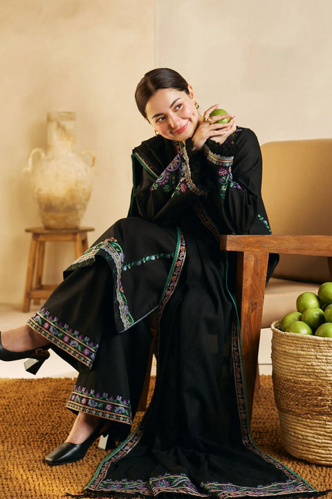 ZARA SHAHJAHAN - 3PC DHANAK EMBROIDERED SHIRT WITH DHANAK EMBROIDERED SHAWL AND TROUSER - KPR 0381