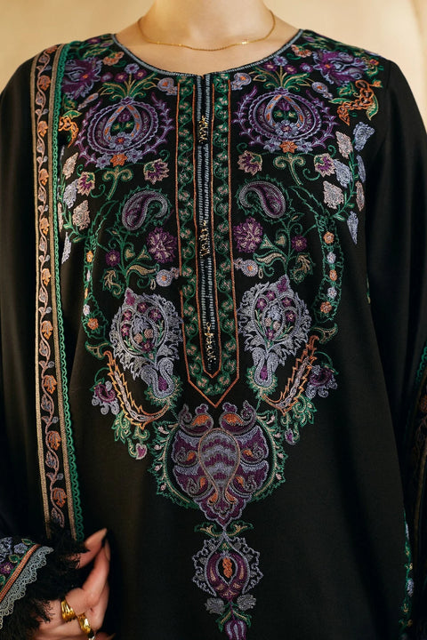 ZARA SHAHJAHAN - 3PC DHANAK EMBROIDERED SHIRT WITH DHANAK EMBROIDERED SHAWL AND TROUSER - KPR 0381