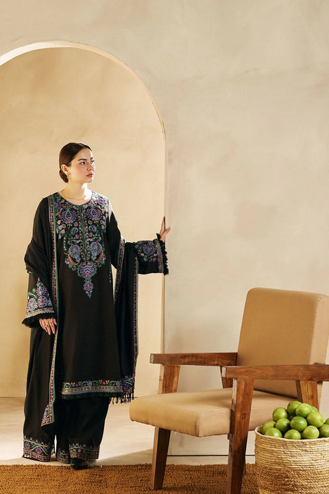 ZARA SHAHJAHAN - 3PC DHANAK EMBROIDERED SHIRT WITH DHANAK EMBROIDERED SHAWL AND TROUSER - KPR 0381