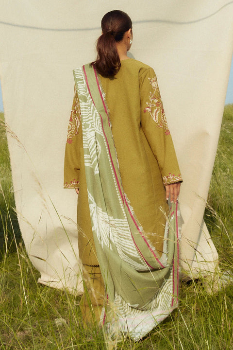 ZARA SHAHJAHAN - 3PC DHANAK EMBROIDERED SHIRT WITH TWILL PRINTED SHAWL AND TROUSER - KPR1889