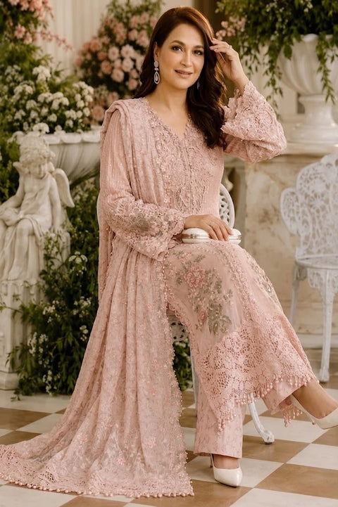 MARIA B - 3 Piece Unstitched Embroidered Chiffon Suit | MPC-26-107 PINK