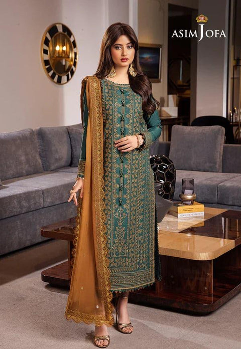 ASIM JOFA - 3PC LAWN EMBROIDERED SHIRT WITH Embroidered DUPATTA AND TROUSER - KPR3018 - Kaprang