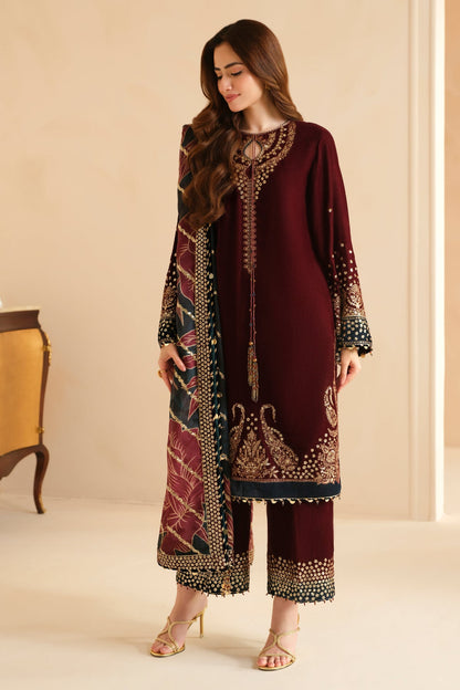 JAZMIN - 3PC VELVET EMBROIDERED SHIRT WITH CHIFFON EMBROIDERED DUPATTA AND TROUSER -RD-343