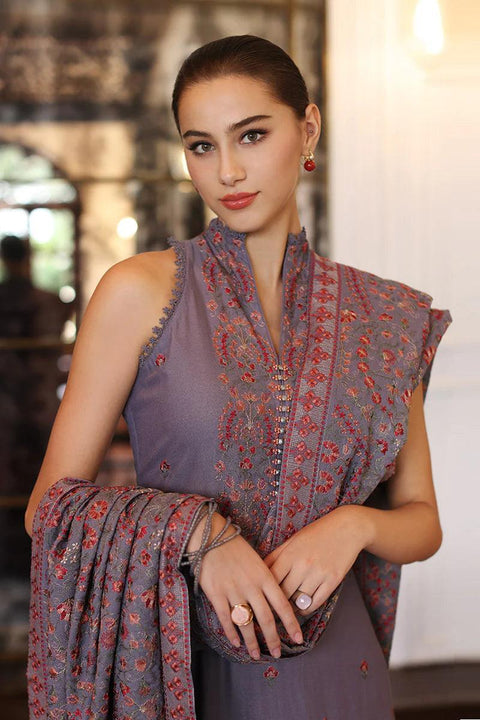 Bareeze - 3PC DHANAK EMBROIDERED SHIRT HEAVY EMBROIDERED SHAWL DUPATTA AND TROUSER- KPR 042
