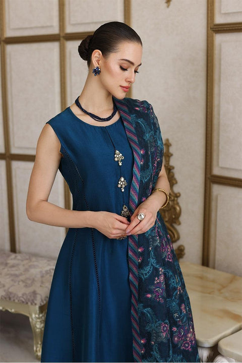 BAREEZE - 3PCDHANAK EMBROIDERED SHIRT DHANAK HEAVY EMBROIDERED SHAWL DUPATTA AND TROUSER - KPR 013