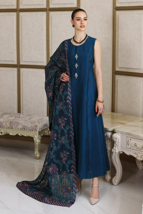 BAREEZE - 3PCDHANAK EMBROIDERED SHIRT DHANAK HEAVY EMBROIDERED SHAWL DUPATTA AND TROUSER - KPR 013