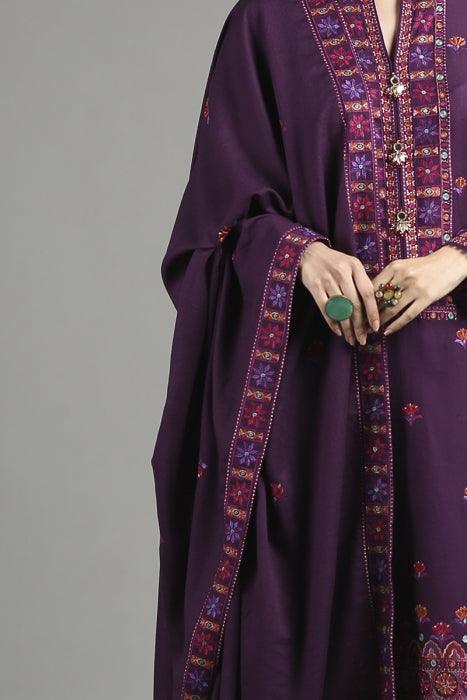 Breeze- 3PC DHANAK EMBROIDERED SHIRT DHANAK HEAVY EMBROIDERED SHAWL DUPATTA AND TROUSER - KPR 018