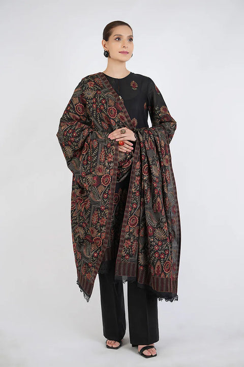 BAREEZE- 3PC DHANAK EMBROIDERED SHIRT WITH DHANAK EMBROIDERED SHAWL AND EMBROIDERED TROUSER - KPR- ETHNIC FLORES-01