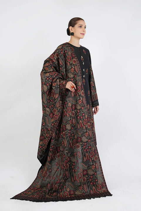 BAREEZE- 3PC DHANAK EMBROIDERED SHIRT WITH DHANAK EMBROIDERED SHAWL AND EMBROIDERED TROUSER - KPR- ETHNIC FLORES-01