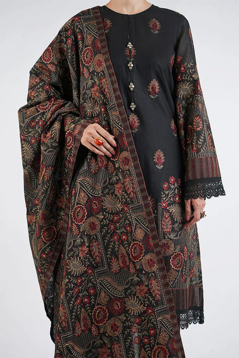 BAREEZE- 3PC DHANAK EMBROIDERED SHIRT WITH DHANAK EMBROIDERED SHAWL AND EMBROIDERED TROUSER - KPR- ETHNIC FLORES-01