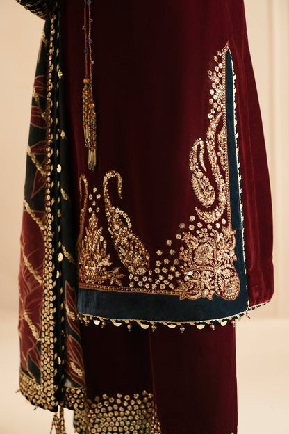 JAZMIN - 3PC VELVET EMBROIDERED SHIRT WITH CHIFFON EMBROIDERED DUPATTA AND TROUSER -RD-343
