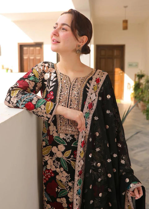 HASEEN'S - 3PC CHIFFON EMBROIDERED WITH EMBROIDERED DUPATTA AND TROUSER - Mehnaaz