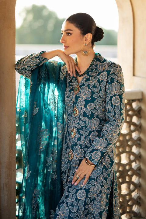 BAREEZE - 3PC LAWN EMBROIDERED SHIRT WITH CHIFFON EMBROIDERED DUPATTA- CH5062-T-Green
