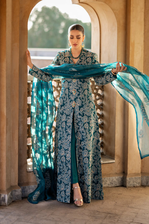BAREEZE - 3PC LAWN EMBROIDERED SHIRT WITH CHIFFON EMBROIDERED DUPATTA- CH5062-T-Green
