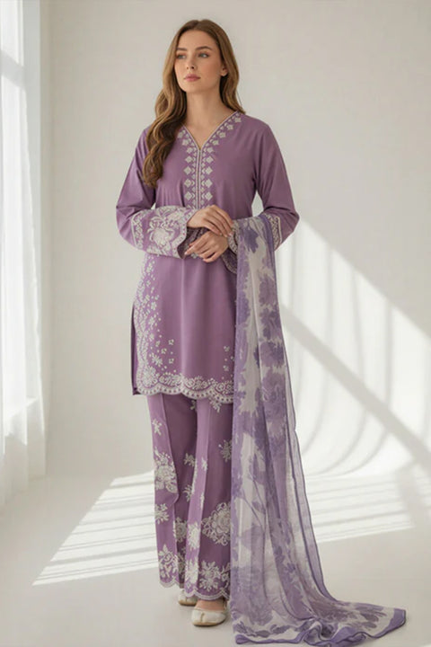 Aneela - Luxury Lawn Embroidered Unstitched 3 Piece - SHOKH