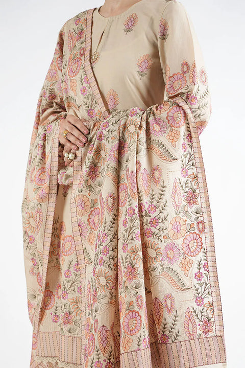 BAREEZE- 3PC DHANAK EMBROIDERED SHIRT WITH DHANAK EMBROIDERED SHAWL AND EMBROIDERED TROUSER - KPR- ETHNIC FLORES-02