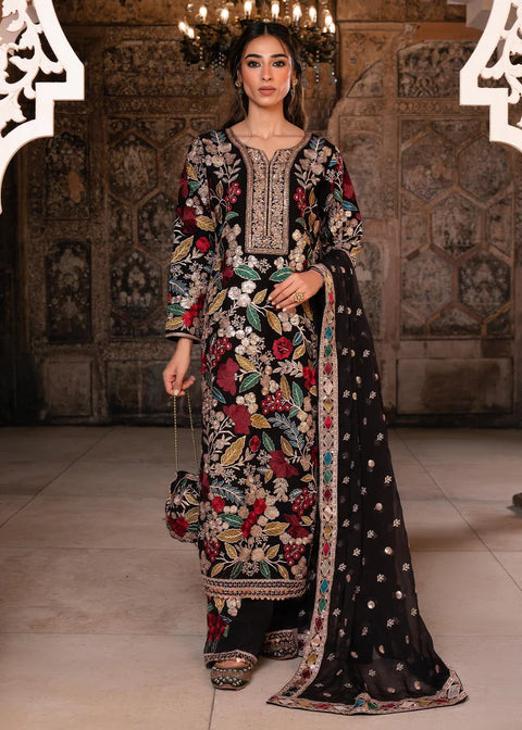 HASEEN'S - 3PC CHIFFON EMBROIDERED WITH EMBROIDERED DUPATTA AND TROUSER - Mehnaaz