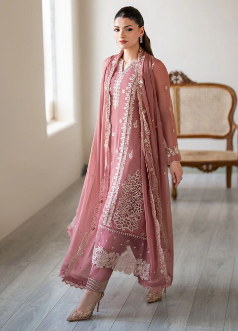 Ensembles by Azure Embroidered Chiffon Suits Unstitched 3 Piece AZU25EF Rosy Ember ES-102 - Festive Collection
