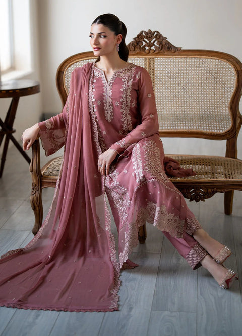 Ensembles by Azure Embroidered Chiffon Suits Unstitched 3 Piece AZU25EF Rosy Ember ES-102 - Festive Collection