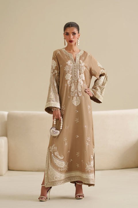 ETHNIC -  Luxury Silk Embroidered 3Pc Unstitched Kaftan | 007