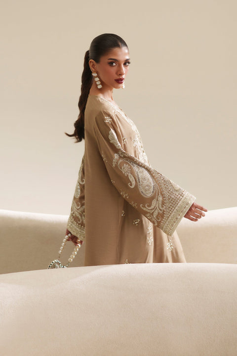 ETHNIC -  Luxury Silk Embroidered 3Pc Unstitched Kaftan | 007