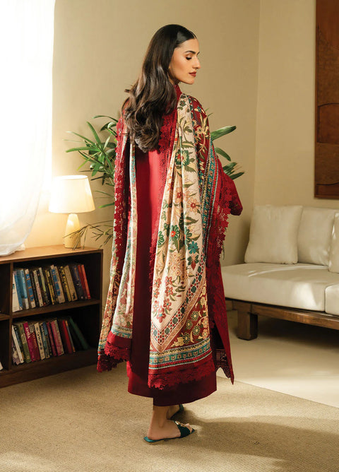 ZARA SHAHJAHAN -3PC DHANAK EMBROIDERED SHIRT WITH PRINTED SHAWL AND TROUSER-  FFX25SL Fresa
