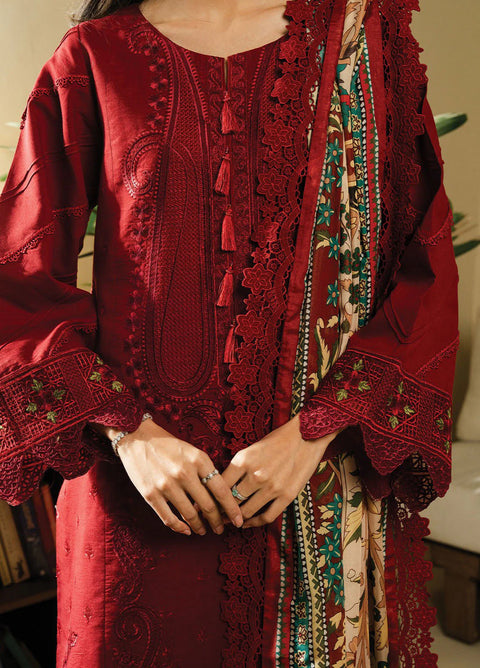 ZARA SHAHJAHAN -3PC DHANAK EMBROIDERED SHIRT WITH PRINTED SHAWL AND TROUSER-  FFX25SL Fresa