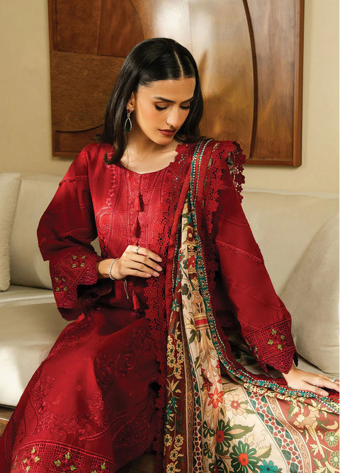 ZARA SHAHJAHAN -3PC DHANAK EMBROIDERED SHIRT WITH PRINTED SHAWL AND TROUSER-  FFX25SL Fresa