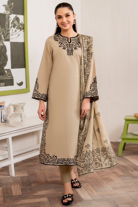 GARNET - 3PC DHANAK EMBROIDERED SHIRT WITH TWILL PRINTED SHAWL AND TROUSER - KPR1822