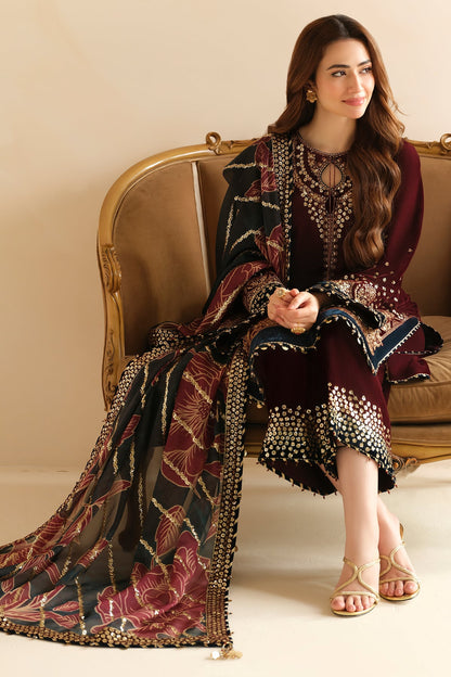 JAZMIN - 3PC VELVET EMBROIDERED SHIRT WITH CHIFFON EMBROIDERED DUPATTA AND TROUSER -RD-343
