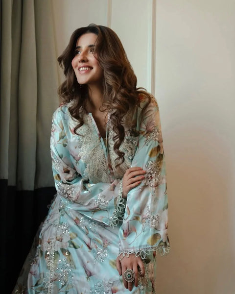 Aneelas Embroidered Lawn 3 Pc Unstitched Collection ICE BLUE