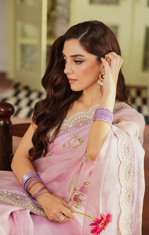 MAYA . Organza Unstitched Embroidered Saree | FIALA