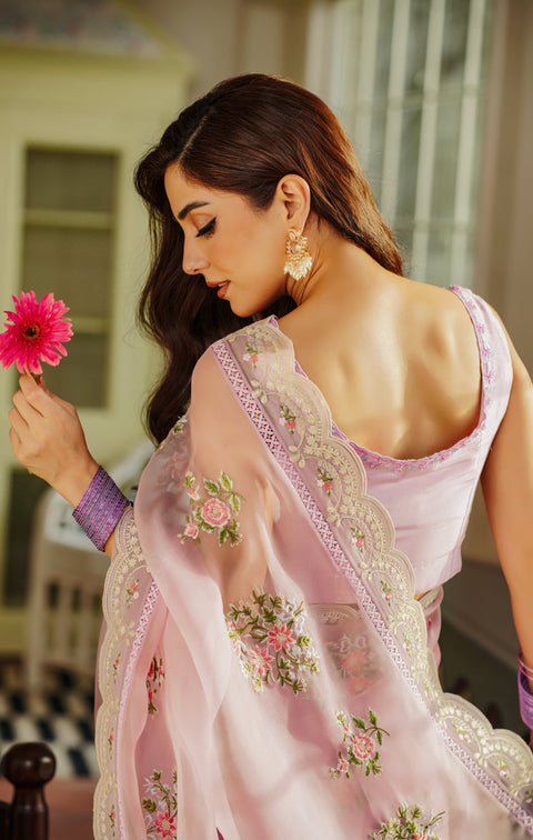 MAYA . Organza Unstitched Embroidered Saree | FIALA