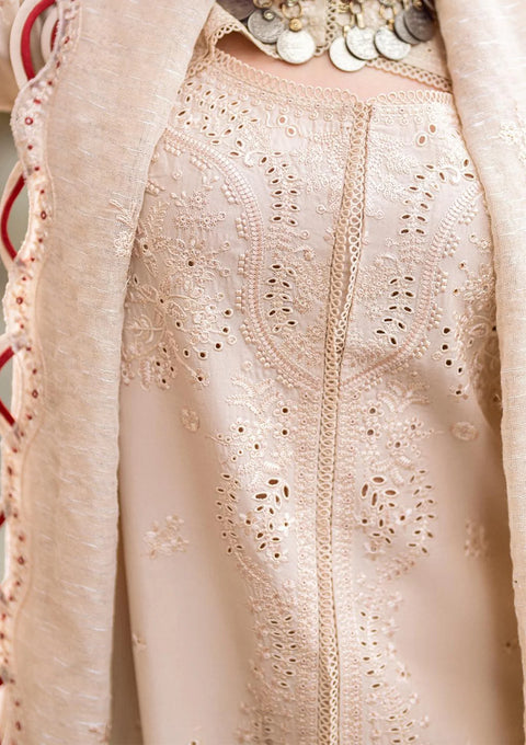 QALAMKAR - 3PC LAWN EMBROIDERED SHIRT WITH JACQUARD WEAVED EMBROIDERED DUPATTA AND COTTON TROUSER - KPR-Anaya