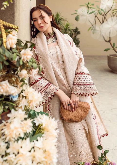 QALAMKAR - 3PC LAWN EMBROIDERED SHIRT WITH JACQUARD WEAVED EMBROIDERED DUPATTA AND COTTON TROUSER - KPR-Anaya