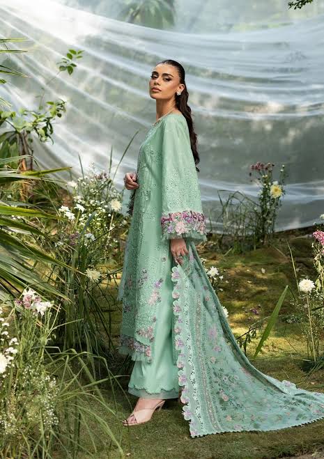 Elaf Premium - 3-piece luxury unstiched embroidered dress- dhannk dress with Pashimna Shawl (Daisy Chain)
