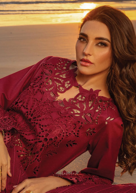 RANG RASIYA - 3PC LAWN CHIKANKAARI EMBROIDEREDR-02 SHIRT WITH NET EMBROIDERED DUPATTA AND TROUSER - RR-13