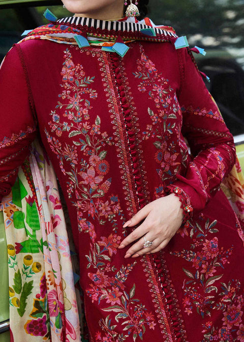 HUSSAIN REHAR - 3PC LAWN  EMBROIDERED SHIRT WITH PRINTED DUPATTA AND COTTON TROUSER - BLOOM-09