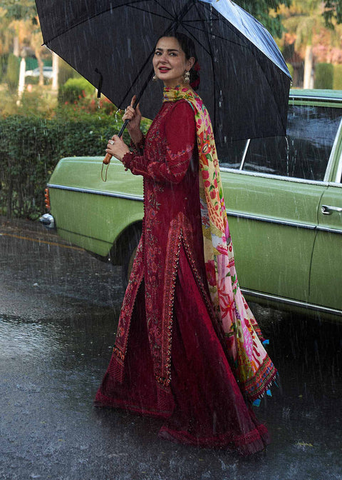 HUSSAIN REHAR - 3PC LAWN  EMBROIDERED SHIRT WITH PRINTED DUPATTA AND COTTON TROUSER - BLOOM-09