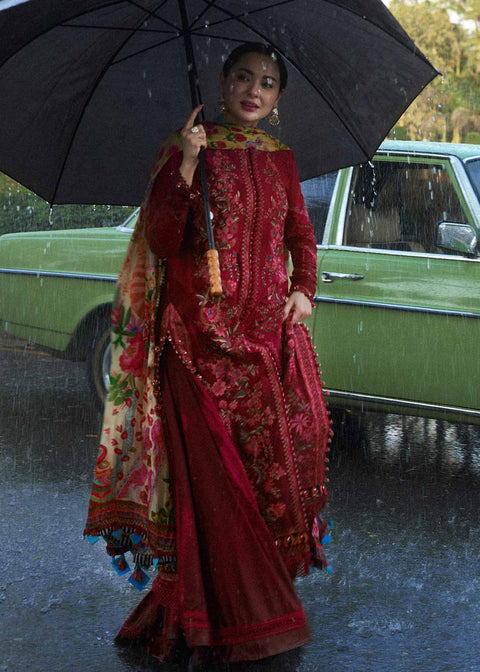 HUSSAIN REHAR - 3PC LAWN  EMBROIDERED SHIRT WITH PRINTED DUPATTA AND COTTON TROUSER - BLOOM-09