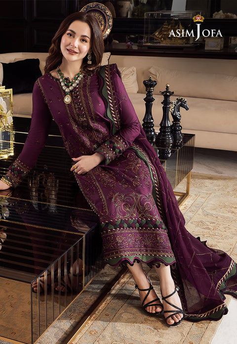 Asim Jofa - 3PC CHIFFON EMBROIDERED WITH EMBROIDERED DUPATTA AND TROUSER - pp-1