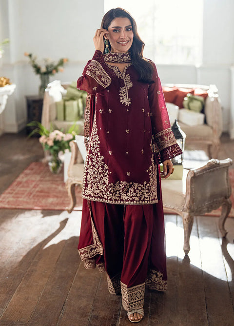 Luxe by Azure Embroidered Chiffon Unstitched 3 Piece AZU25ED3 Berry Dusk - Festive Collection