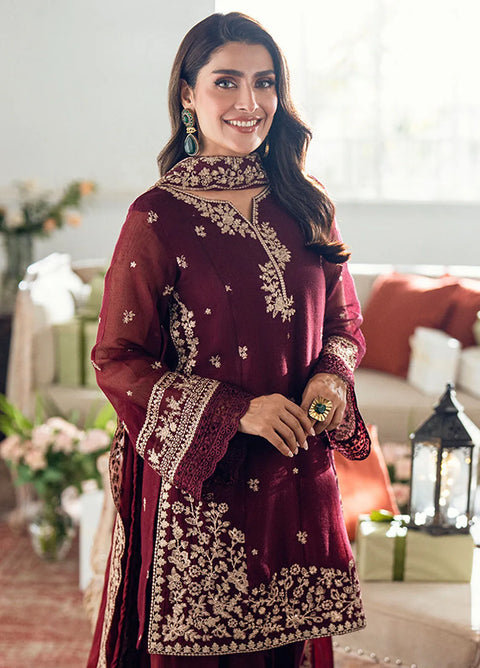 Luxe by Azure Embroidered Chiffon Unstitched 3 Piece AZU25ED3 Berry Dusk - Festive Collection