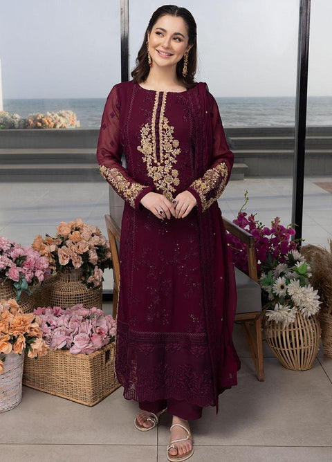 AZURE - 3PC CHIFFON EMBROIDERED WITH EMBROIDERED DUPATTA AND TROUSER - AS-106
