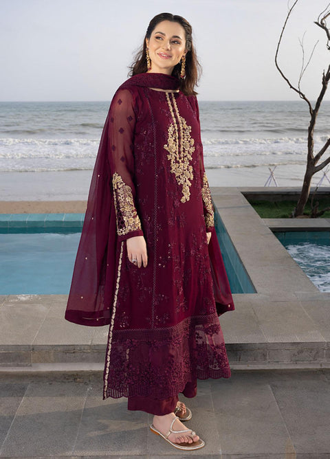 AZURE - 3PC CHIFFON EMBROIDERED WITH EMBROIDERED DUPATTA AND TROUSER - AS-106