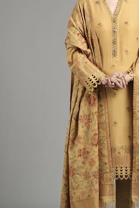 Bareeze - 3PC DHANAK EMBROIDERED SHIRT HEAVY EMBROIDERED SHAWL DUPATTA AND TROUSER- KPR 044