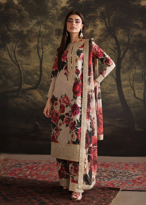 Zainab Chottani - 3 Piece Unstitched Embroidered and Printed SIlk Suit | FL-2