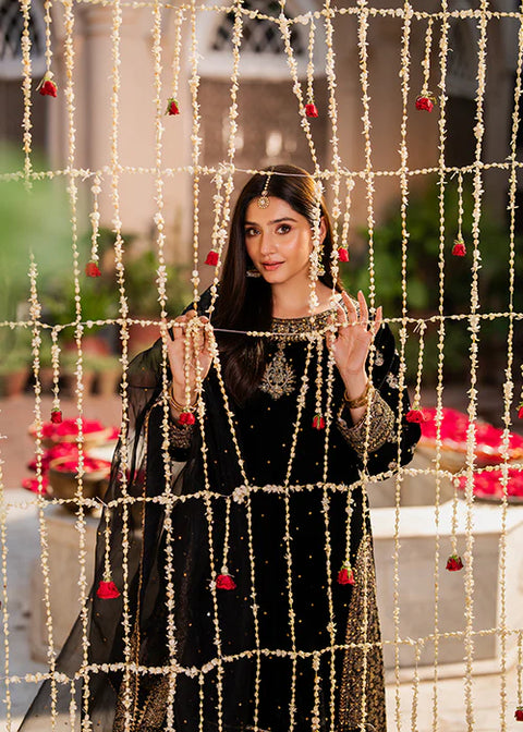 HASEENS - 3 Piece Unstitched Embroidered Chiffon Suit | Mehvar