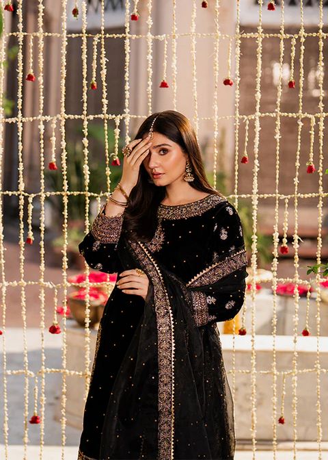 HASEENS - 3 Piece Unstitched Embroidered Chiffon Suit | Mehvar