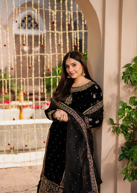 HASEENS - 3 Piece Unstitched Embroidered Chiffon Suit | Mehvar